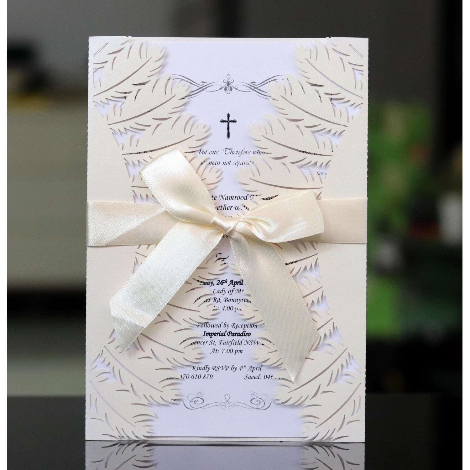 Wedding Invitation Rectangle White Card Laser Hollowed Design